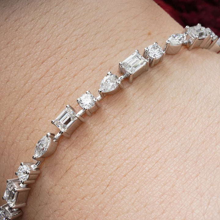 Round, Pear, Emerald Cut Moissanite Tennis Bracelet in 14K Solid White/Yellow Gold