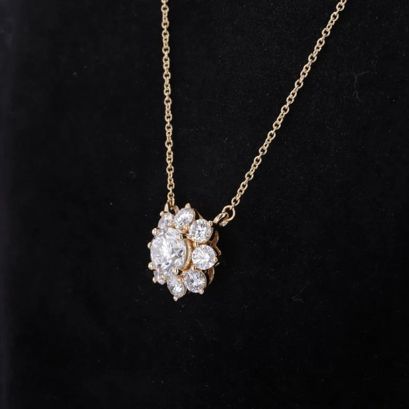 1.2CT Lab Grown Diamond Flower Pendant Necklace in 14K Solid Yellow Gold