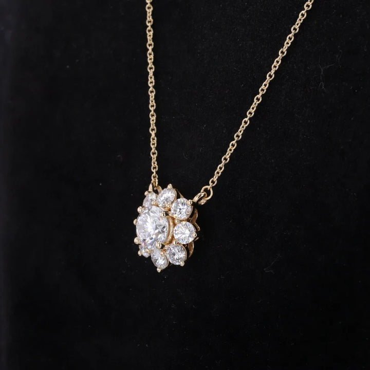 1.2CT Lab Grown Diamond Flower Pendant Necklace in 14K Solid Yellow Gold