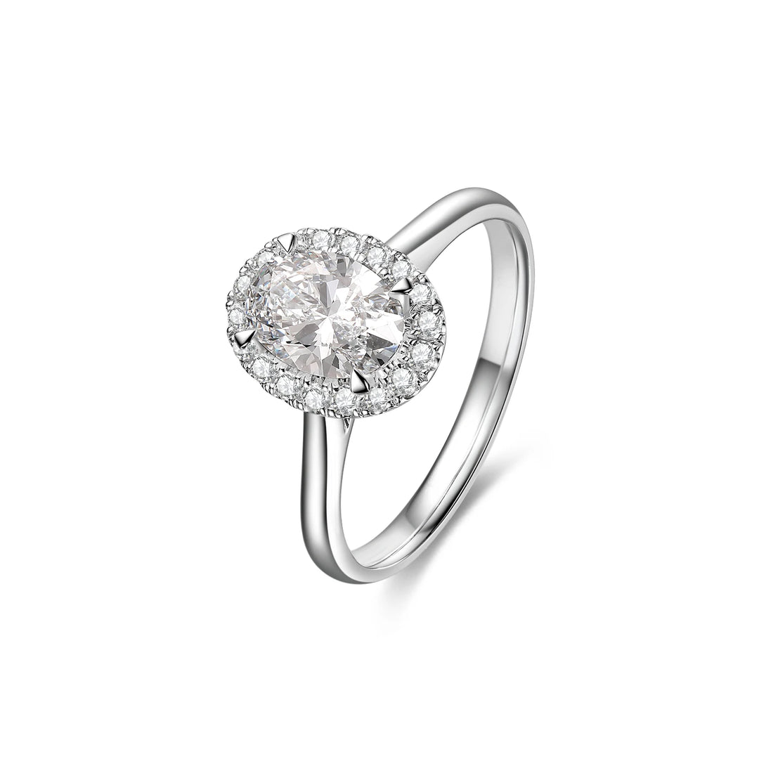 1.25ct Oval Lab-Grown Diamond Solitaire Ring with Halo in White Gold