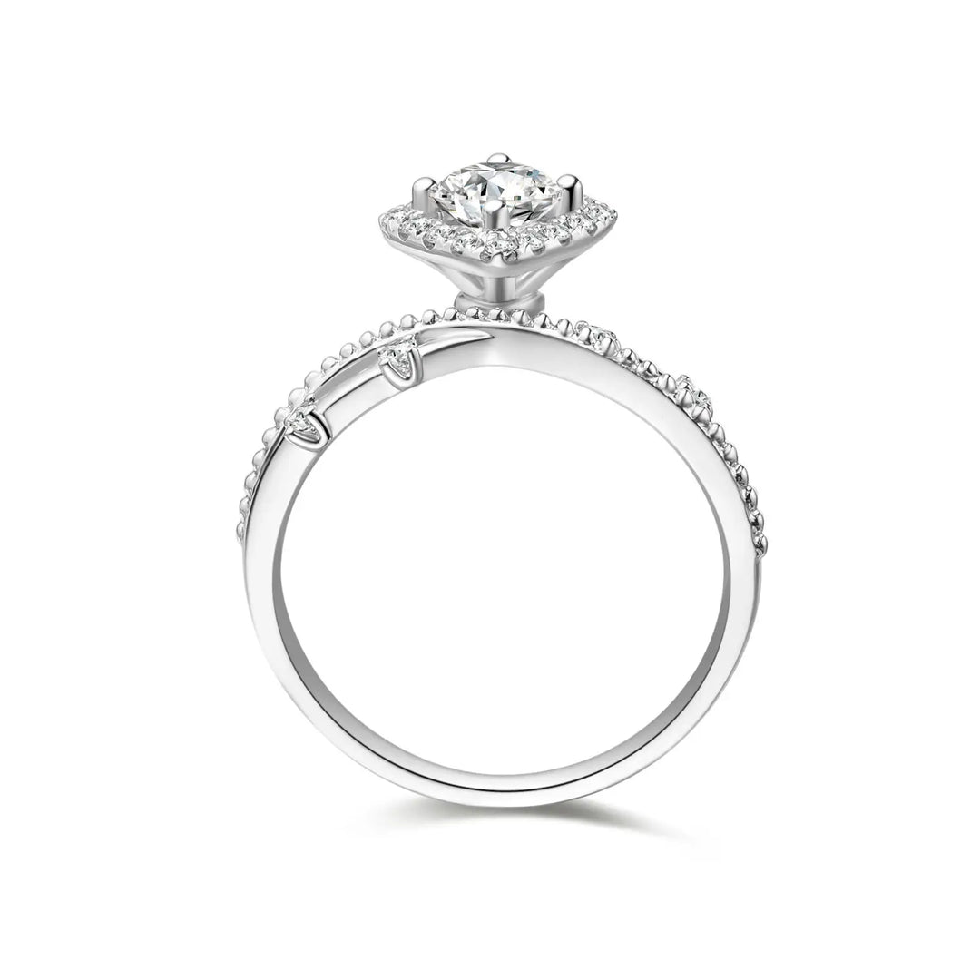 0.75ct Round Lab-Grown Diamond Solitaire Floating Ring with Halo and Twisted Pavé Band in White Gold