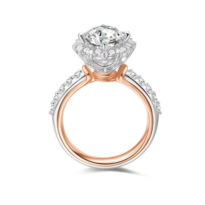 1.50ct Round Lab-Grown Diamond Solitaire Two-Tone Ring with Halo and Pavé Band in White/Rose Gold