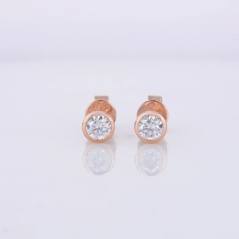 4mm Bezel-Set Round Cut Moissanite Earrings in 14K Solid Rose Gold