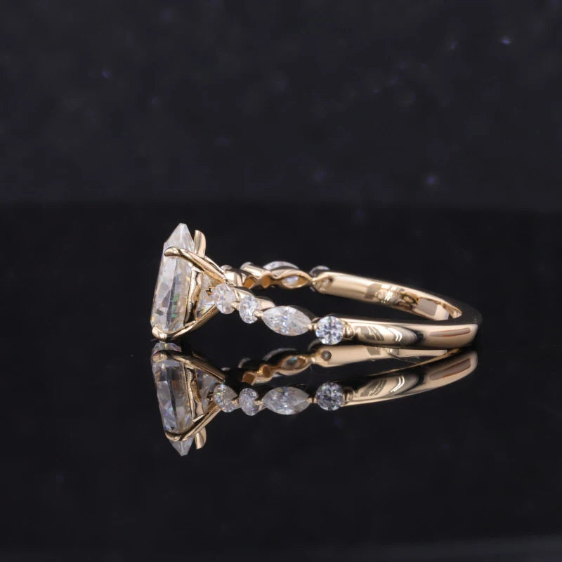 1.5ct Pear Cut Moissanite Half Eternity Ring in 14K Solid Yellow Gold