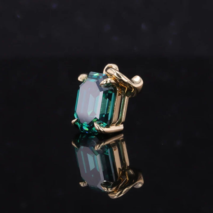 7x9mm Emerald Cut Green Moissanite 14K Yellow Gold Pendant
