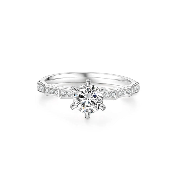 0.75ct Round Lab-Grown Diamond Solitaire Ring with Serpent Pavé Band in White Gold
