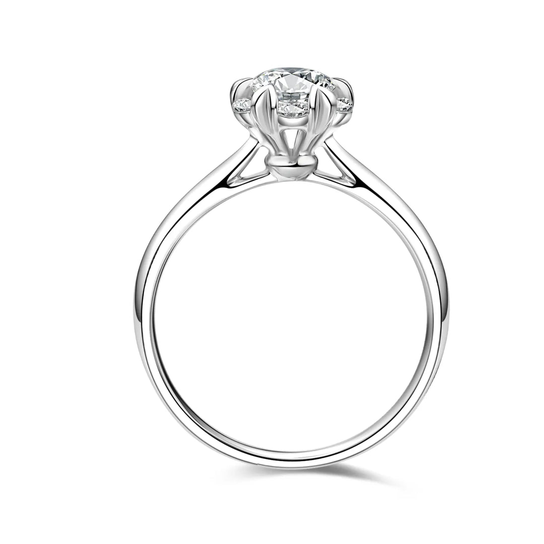 0.75ct Round Lab-Grown Diamond Solitaire Ring with Raised Classical Flower Halo Setting in White Gold