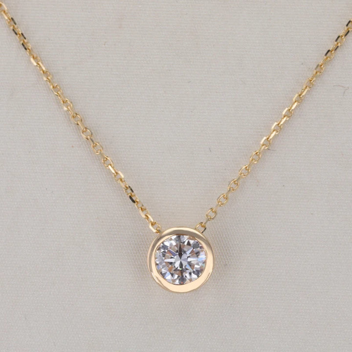 4mm Round Cut Diamond Pendant with Rolo Necklace in 14K YellowWhite/Rose Gold