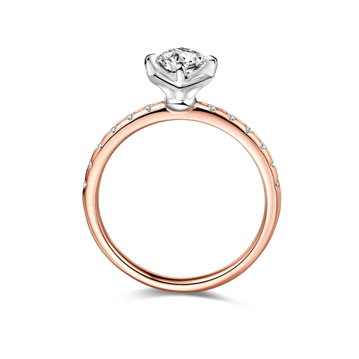 0.50ct Round Lab-Grown Diamond Solitaire Two-Tone Ring with Pavé Band in White/Rose Gold
