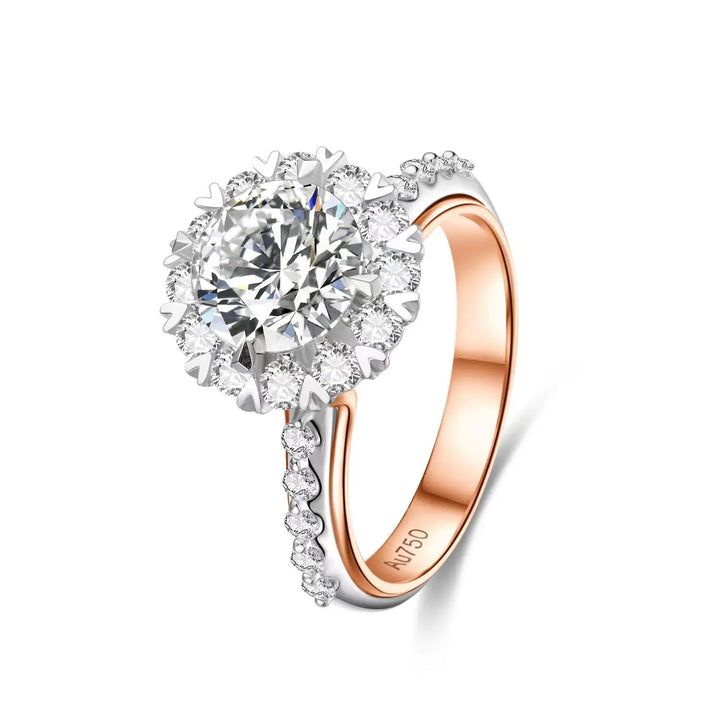 1.50ct Round Lab-Grown Diamond Solitaire Two-Tone Ring with Halo and Pavé Band in White/Rose Gold