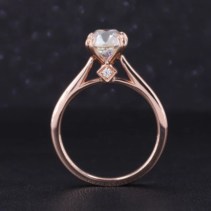 7.5x8.5mm Old Mine Cushion Cut Moissanite Solitaire Ring in 10K Solid Rose Gold