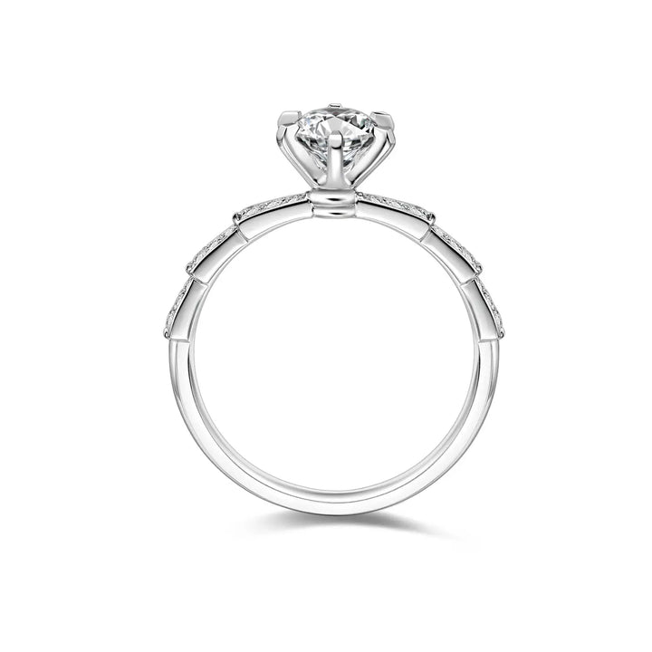 0.75ct Round Lab-Grown Diamond Solitaire Ring with Serpent Pavé Band in White Gold