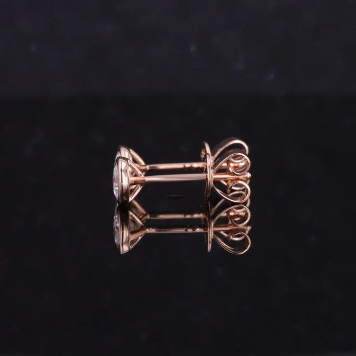4mm Bezel-Set Round Cut Moissanite Earrings in 14K Solid Rose Gold