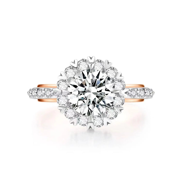 1.50ct Round Lab-Grown Diamond Solitaire Two-Tone Ring with Halo and Pavé Band in White/Rose Gold