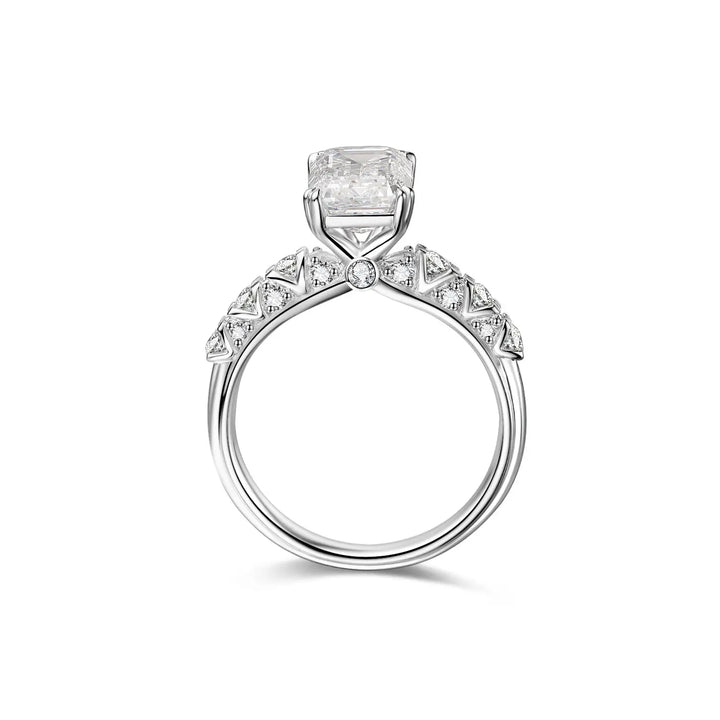 3.00ct Emerald Lab-Grown Diamond Solitaire Ring with Pavé Band in White Gold