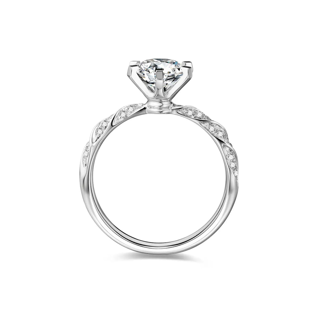 1.00ct Round Lab-Grown Diamond Solitaire Ring with Croissant Pavé Band in White Gold