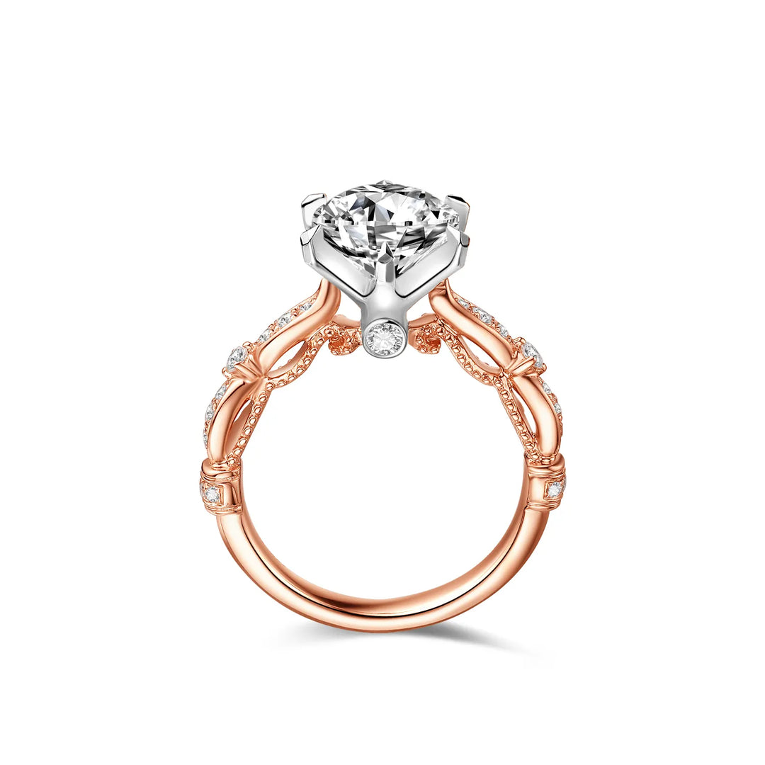 2.00ct Round Lab-Grown Diamond Solitaire Two-tone Ring with Pavé/Textured Rose Gold Band in White/Rose Gold
