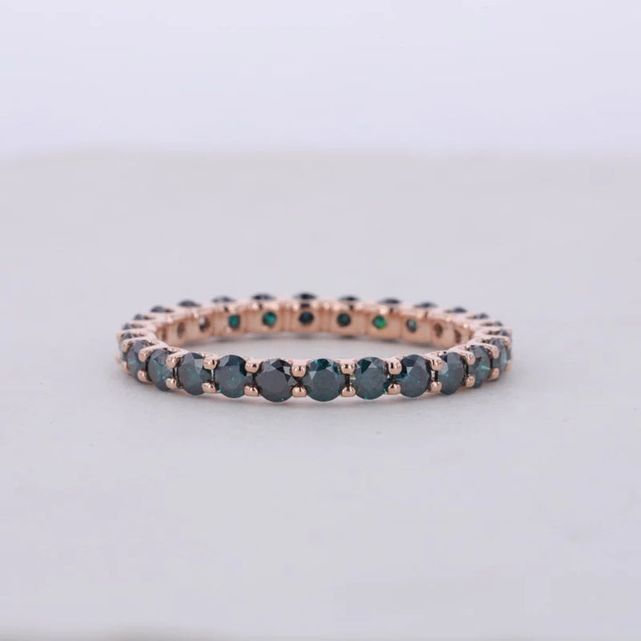 2.5mm Round Cut Green Moissanite Full Eternity Ring in 10K Solid Rose Gold