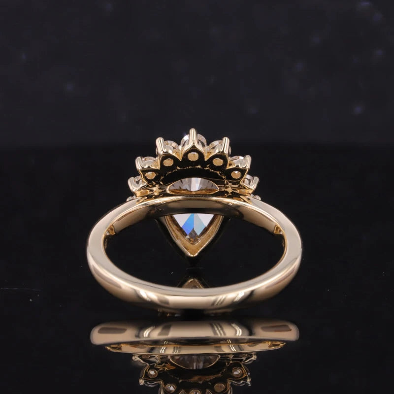 1.5ct Pear Cut Champaign Gold Moissanite with Half-Halo Moissanite in 14K Solid Yellow Gold