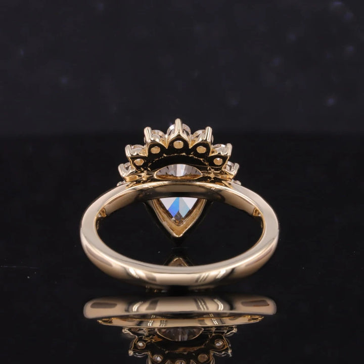 1.5ct Pear Cut Champaign Gold Moissanite with Half-Halo Moissanite in 14K Solid Yellow Gold