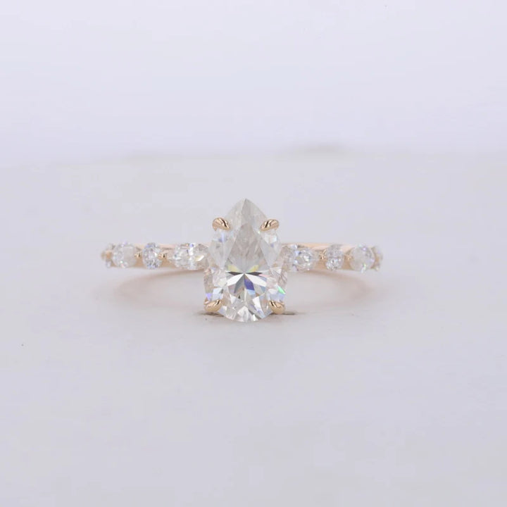 1.5ct Pear Cut Moissanite Half Eternity Ring in 14K Solid Yellow Gold