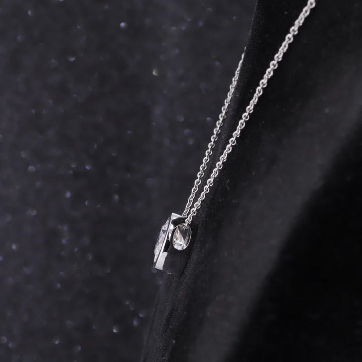 2CT Round Cut Lab Grown Diamond Bezel Set Pendant Necklace in 18K White Gold