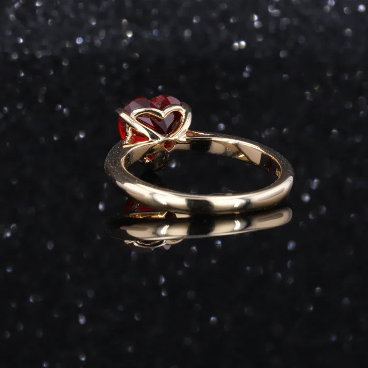 8x8mm, 2.50ct Heart Lab-Grown Red Ruby Ring in 14K Yellow Gold