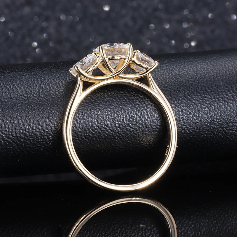 0.50ctw 4mm, 3mm Round Lab-Grown Diamond Three Stone Ring in Yellow Gold