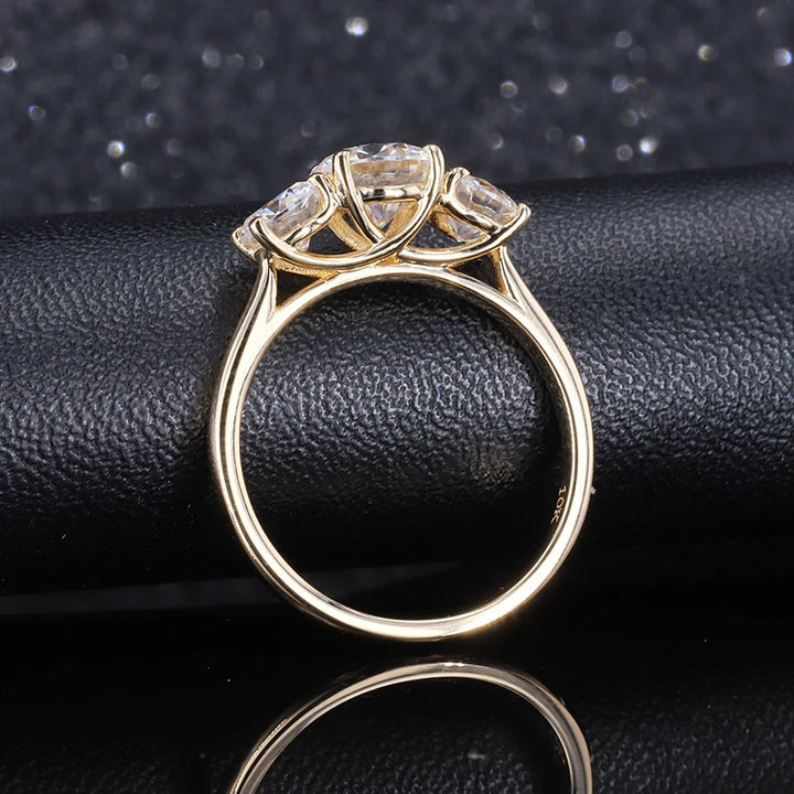 0.50ctw 4mm, 3mm Round Lab-Grown Diamond Three Stone Ring in Yellow Gold