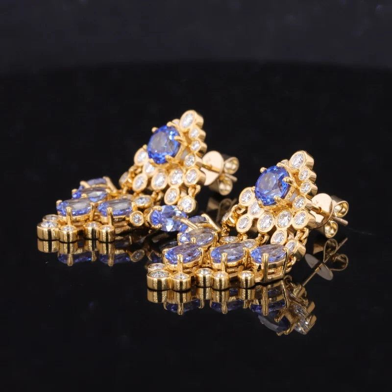 9.20ctw Lab-Grown Blue Sapphire & Diamond Dangle Earrings in 14K Yellow Gold