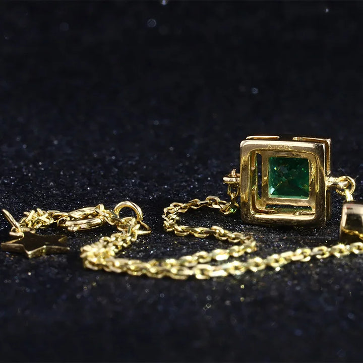 8x8mm, 2.25ct Princess Lab-Grown Colombian Emerald Pendant with Diamond Accent Necklace in 14K Yellow Gold