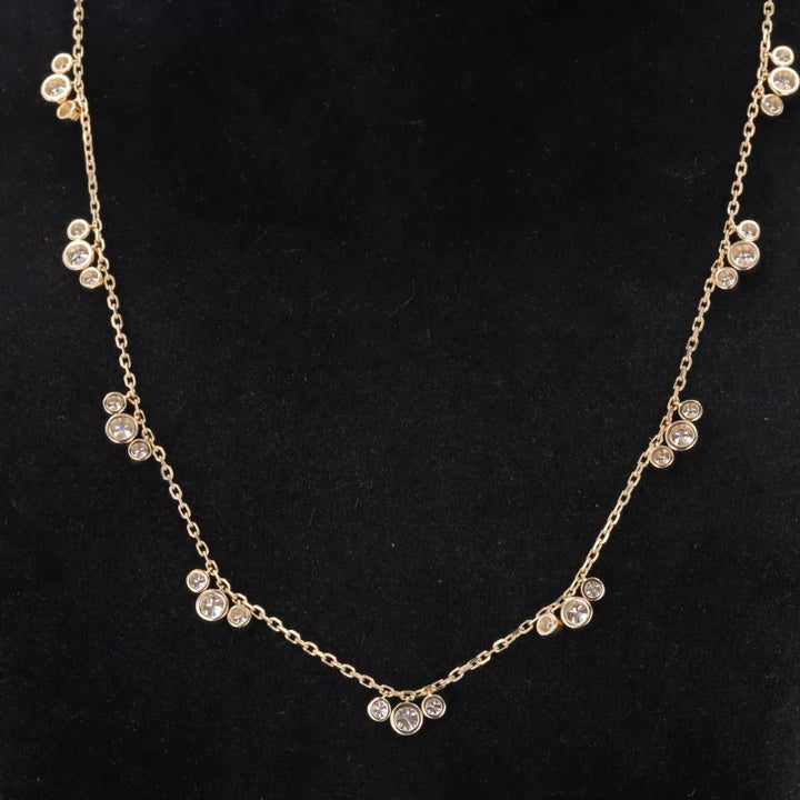 Round Moissanite Triple-Charm Necklace in 14K Solid Yellow Gold