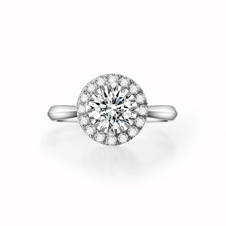 0.75ct Round Lab-Grown Diamond Solitaire Ring with Raised Rose Gold Detail and Halo in White Gold