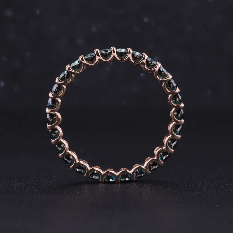 2.5mm Round Cut Green Moissanite Full Eternity Ring in 10K Solid Rose Gold