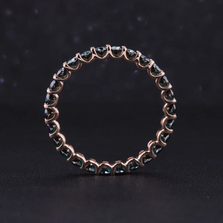 2.5mm Round Cut Green Moissanite Full Eternity Ring in 10K Solid Rose Gold