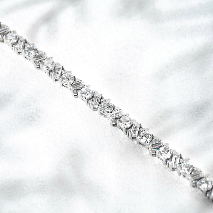 3mm, 6ct Round and Baguette Cut Diamond Tennis Bracelet in 18K Solid White Gold