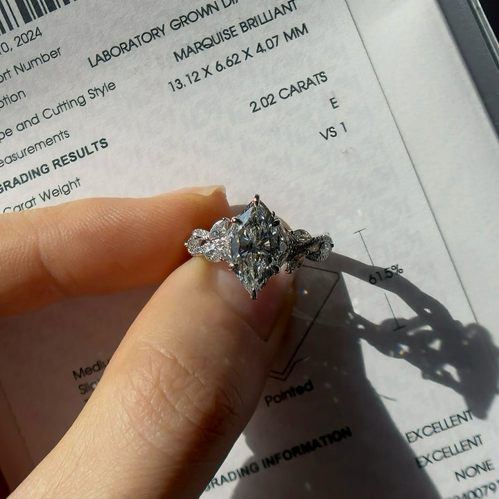 2.00ct Marquise Lab-Grown Diamond Solitaire Ring, "The Gardenia"