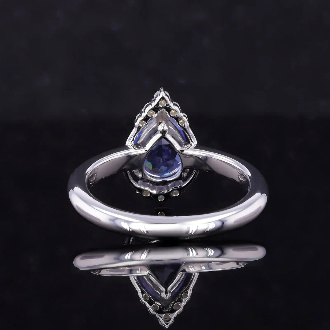 6x8mm, 1.60ct Pear Lab-Grown Blue Sapphire with Diamond Accents Ring in 14K White Gold