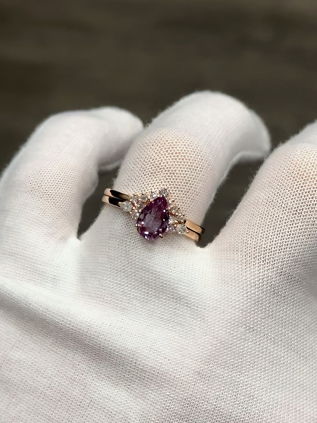 1.60ct Pear-Cut Alexandrite Ring with Diamond Stacking Band in 14K Rose Gold (6x9mm)