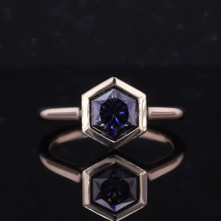 7*7mm Hexagon Cut Bezel Set Dark Gray Moissanite in 10K Solid Yellow Gold