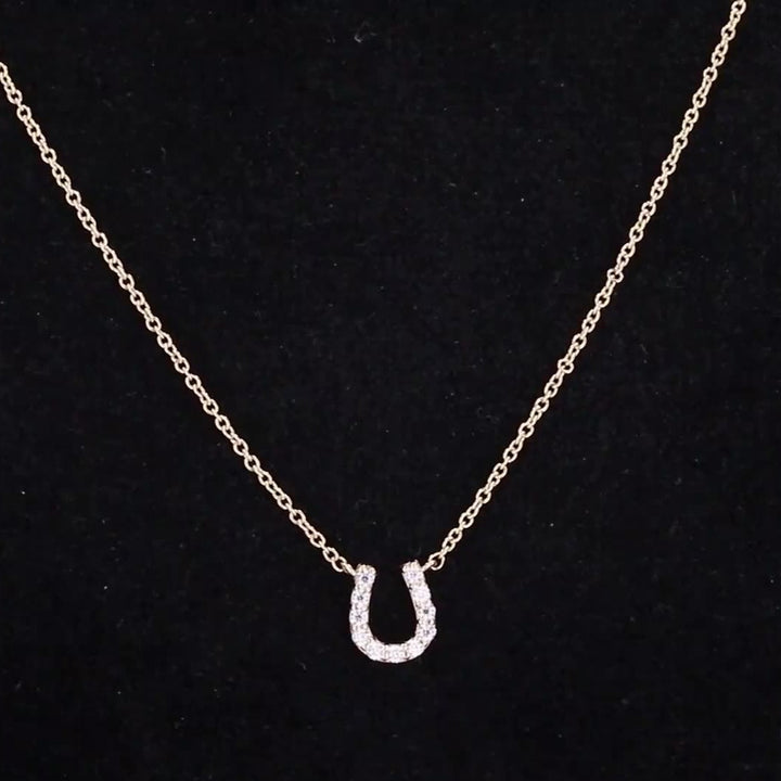 Horseshoe Diamond Pendant/Necklace in 14K Solid Yellow Gold