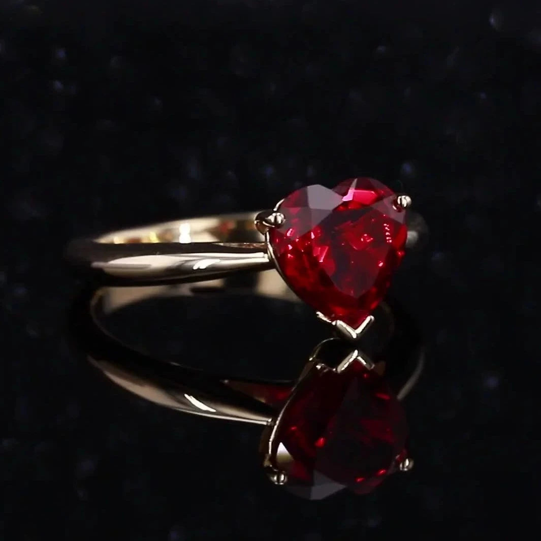 8x8mm, 2.50ct Heart Lab-Grown Red Ruby Ring in 14K Yellow Gold