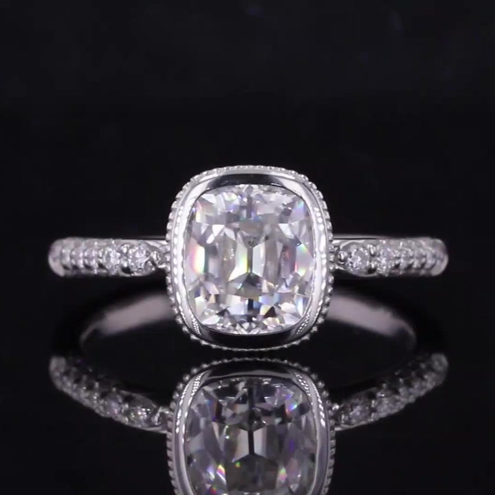 6.5*7.5mm Cushion Old-Mine Cut Bezel-Set Moissanite Half-Eternity Ring in 14K Solid White Gold