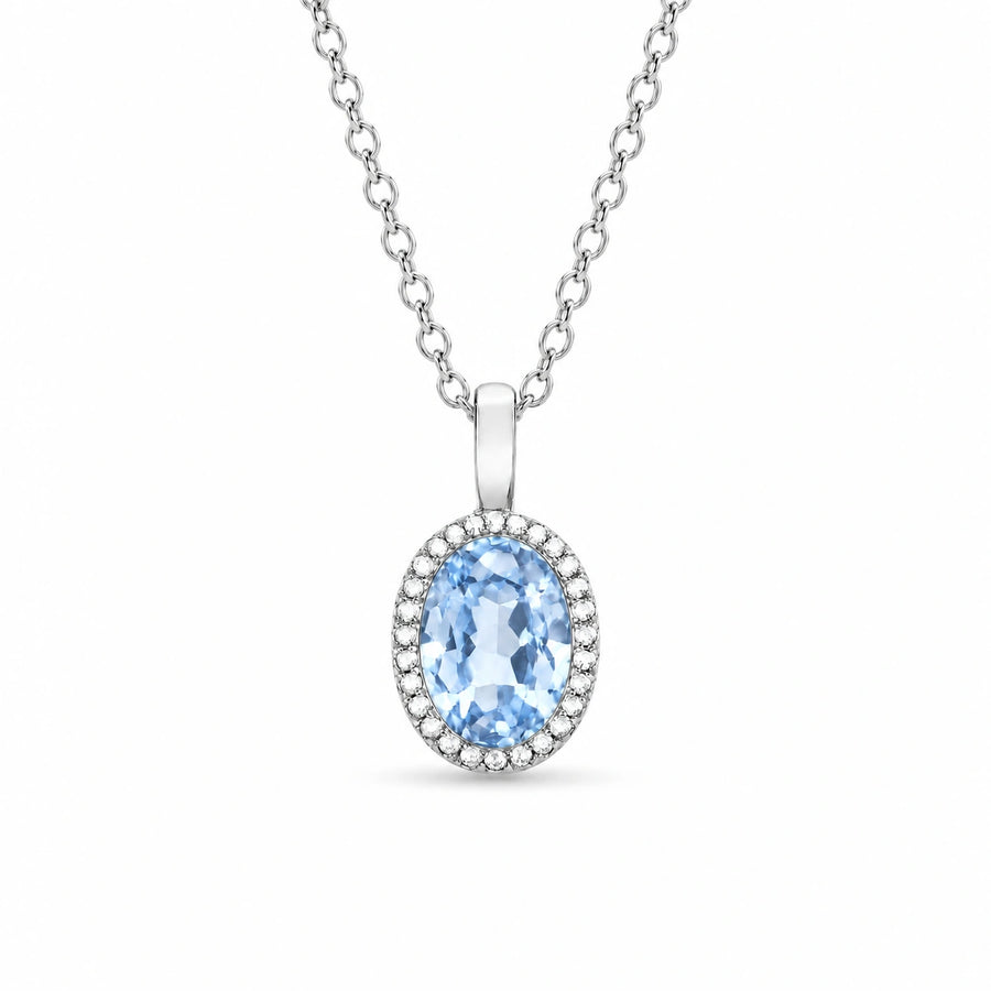 Oval Bezel Lab Light Blue Sapphire Pendant — 1.00ct