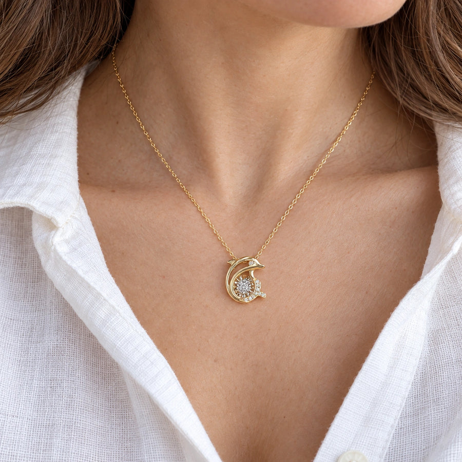 Dolphin Pendant with Dancing Lab Diamond