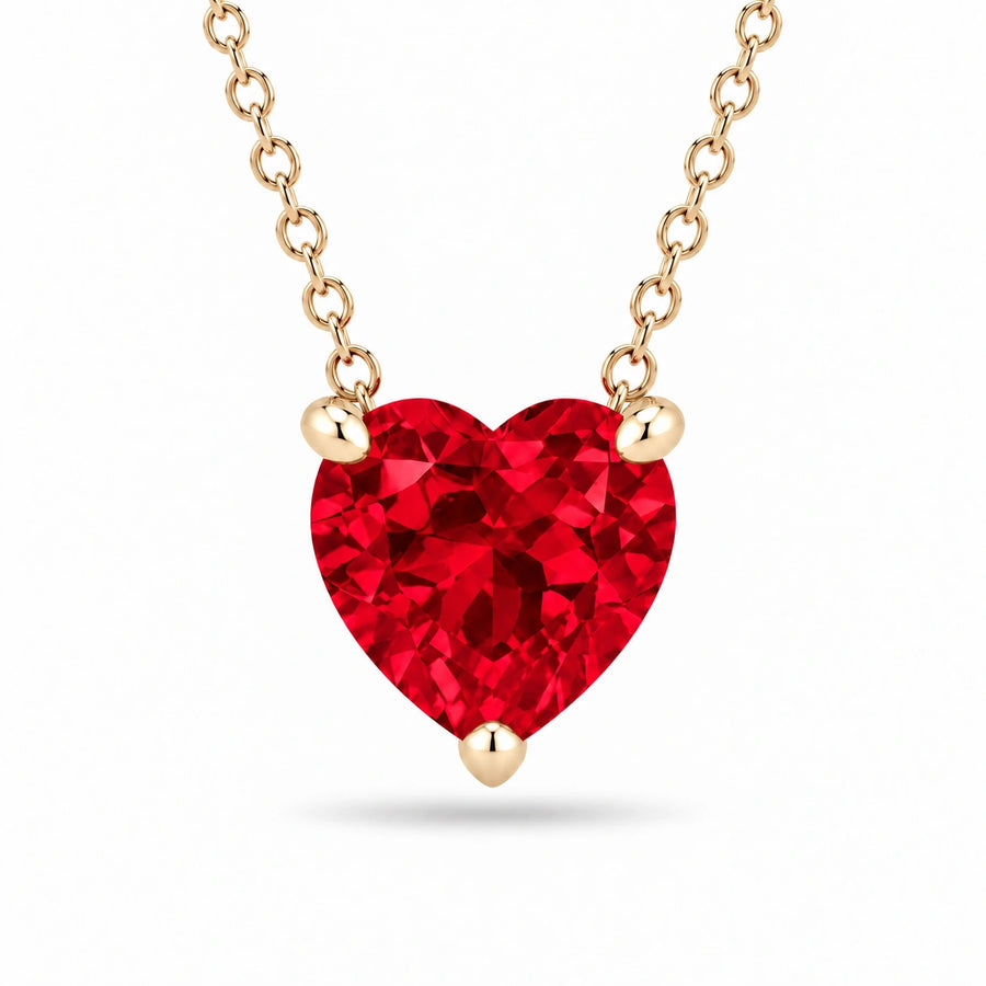 Three-Prong Heart Lab Ruby Pendant — 10mm