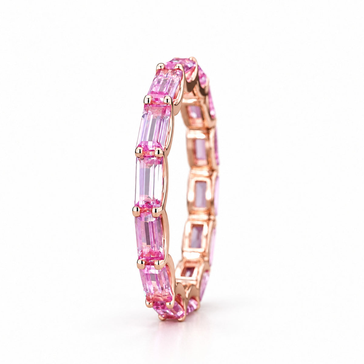 East-West Emerald-Cut Pink Sapphire Eternity Band (2.5x5mm, 3.50ctw)