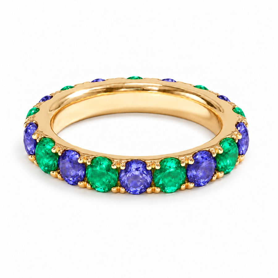 Colombian Emerald & Blue Sapphire Alternating Eternity Band (3.5mm, 3.60ctw)