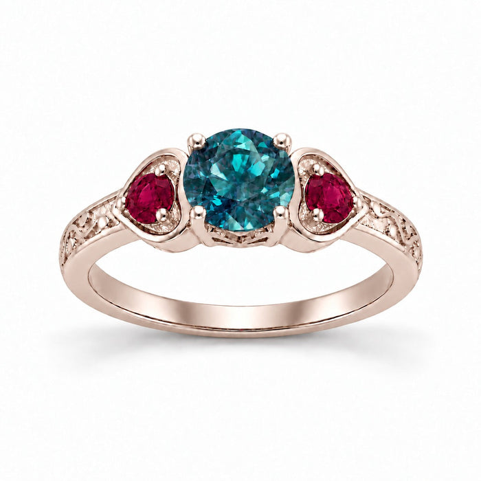 The Roserie — Alexandrite & Ruby Three-Stone Ring