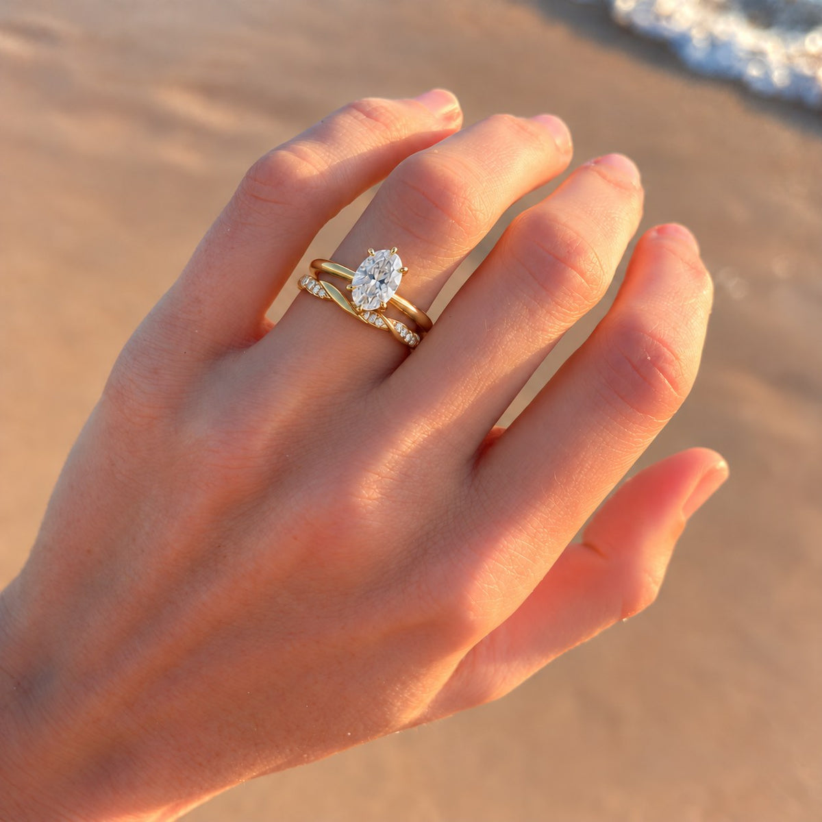 Engagement ring and wedding band paired with this band